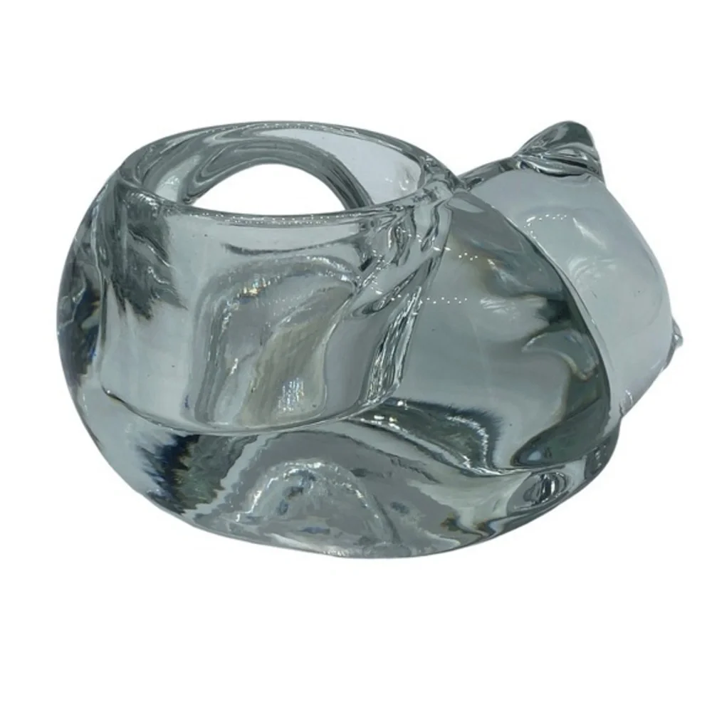 Indiana Glass Crystal Sleeping Cat Votive Candle Holder Clear